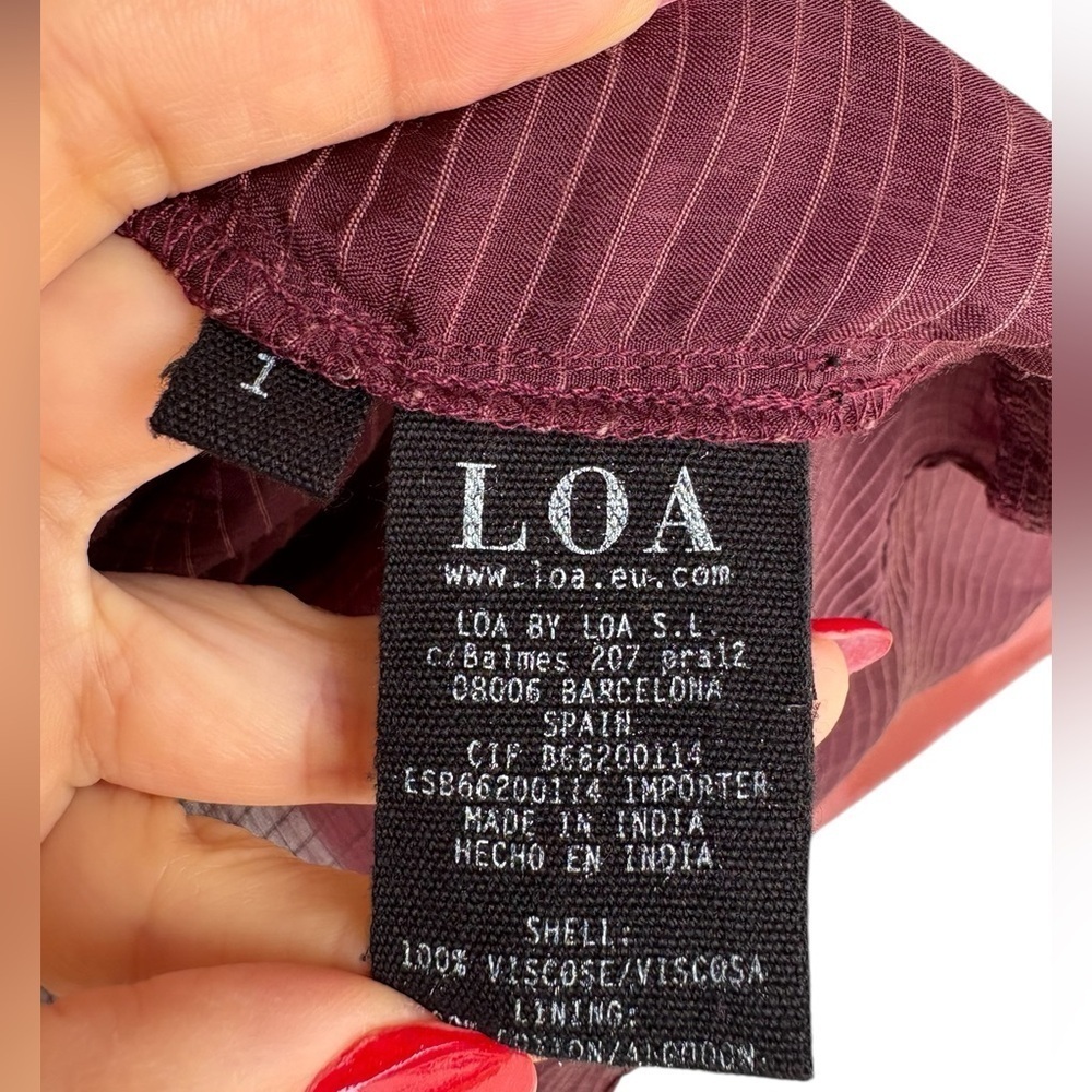 LOA women’s raffle long sleeve burgundy lightweight mini dress size 1 preloved - Picture 3 of 7